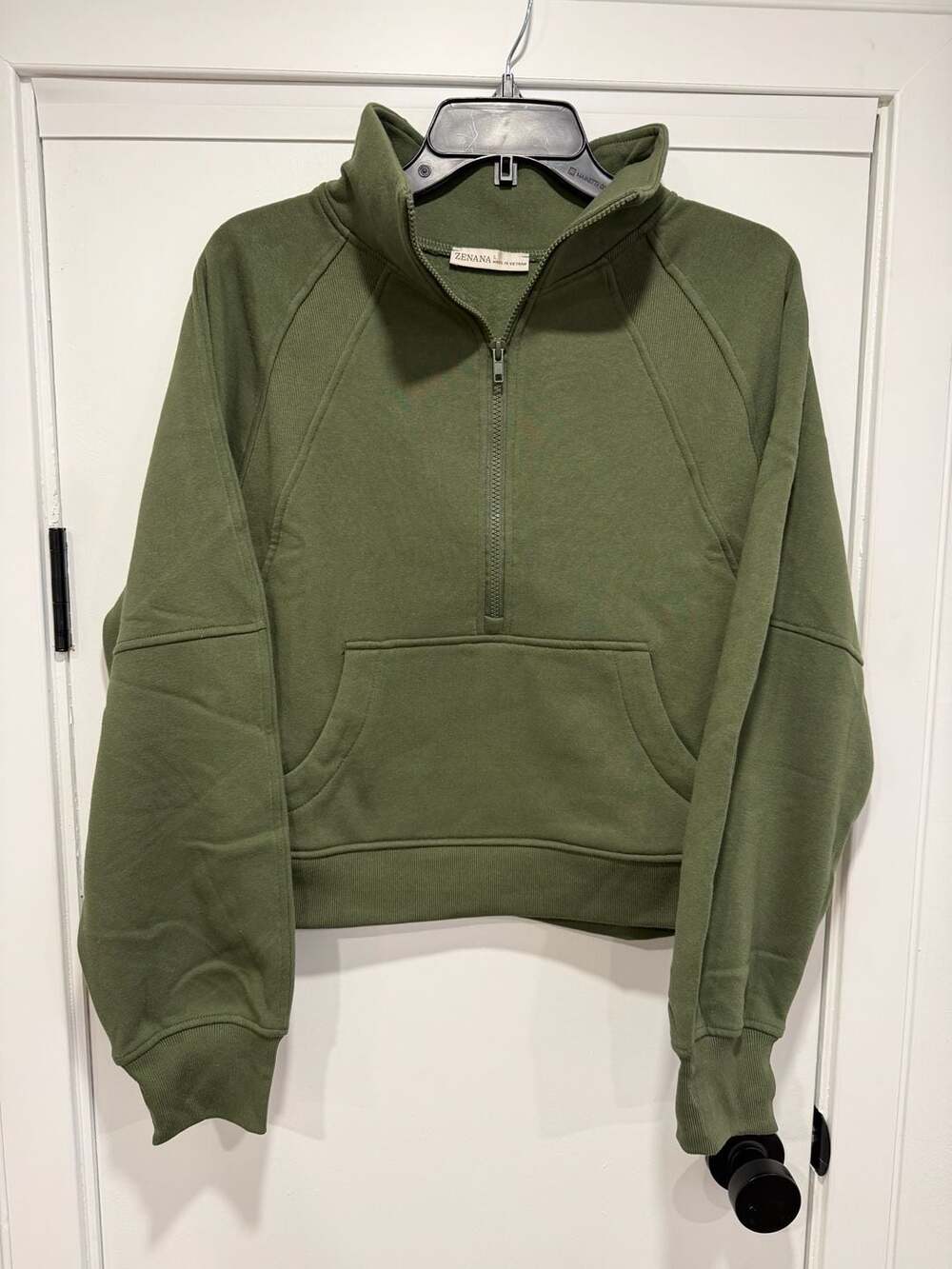 Zenana OT-4360 Half Zip Sweatshirt Size L Olive Green